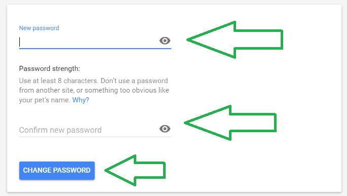 enter new google account password field img