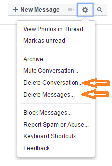 facebook delete conversation and delete messages link image