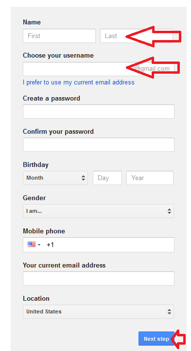google account sign up form image