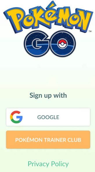 pokemon go sign up page image