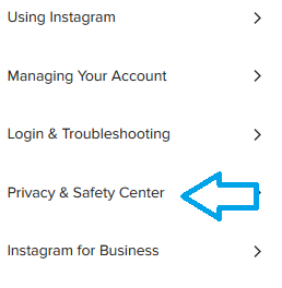 instagram privacy and safety center button image