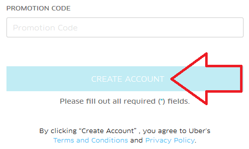 uber rider sign up form create account button image