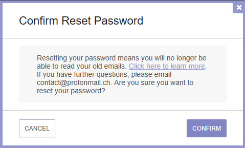 protonmail confirm reset password message and button image